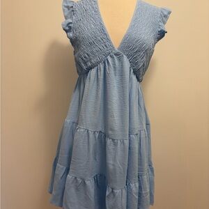 Cupshe Light Blue Women's Dress - Tiered V-Neck - Size M